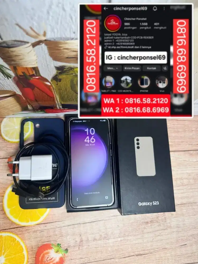Jual hp likenew Samsung s23 8/256 istimewa free adaptor n case