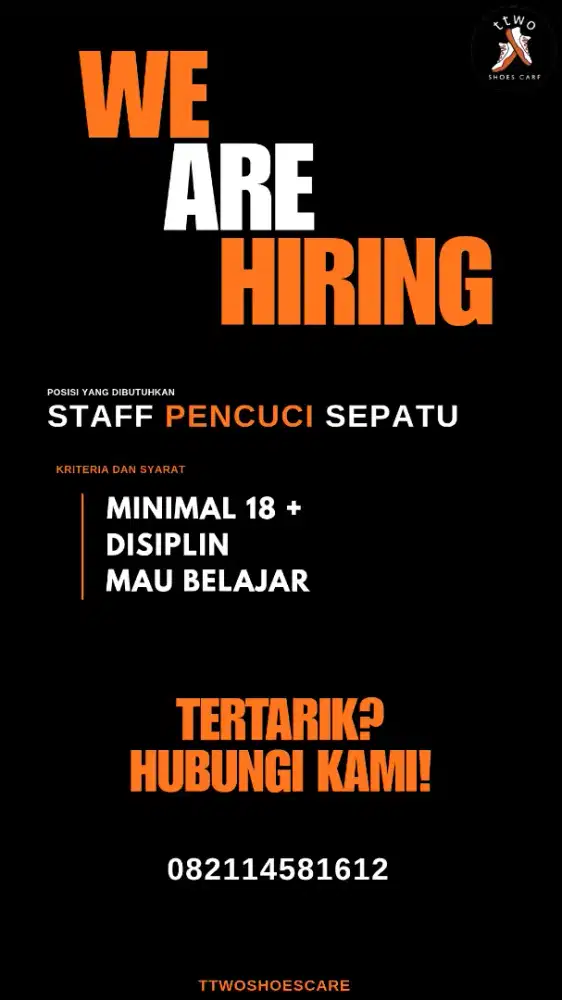DICARI KARYAWAN STAFF PENCUCI SEPATU LAUNDRY SRPARU TTWOSHOESCARE