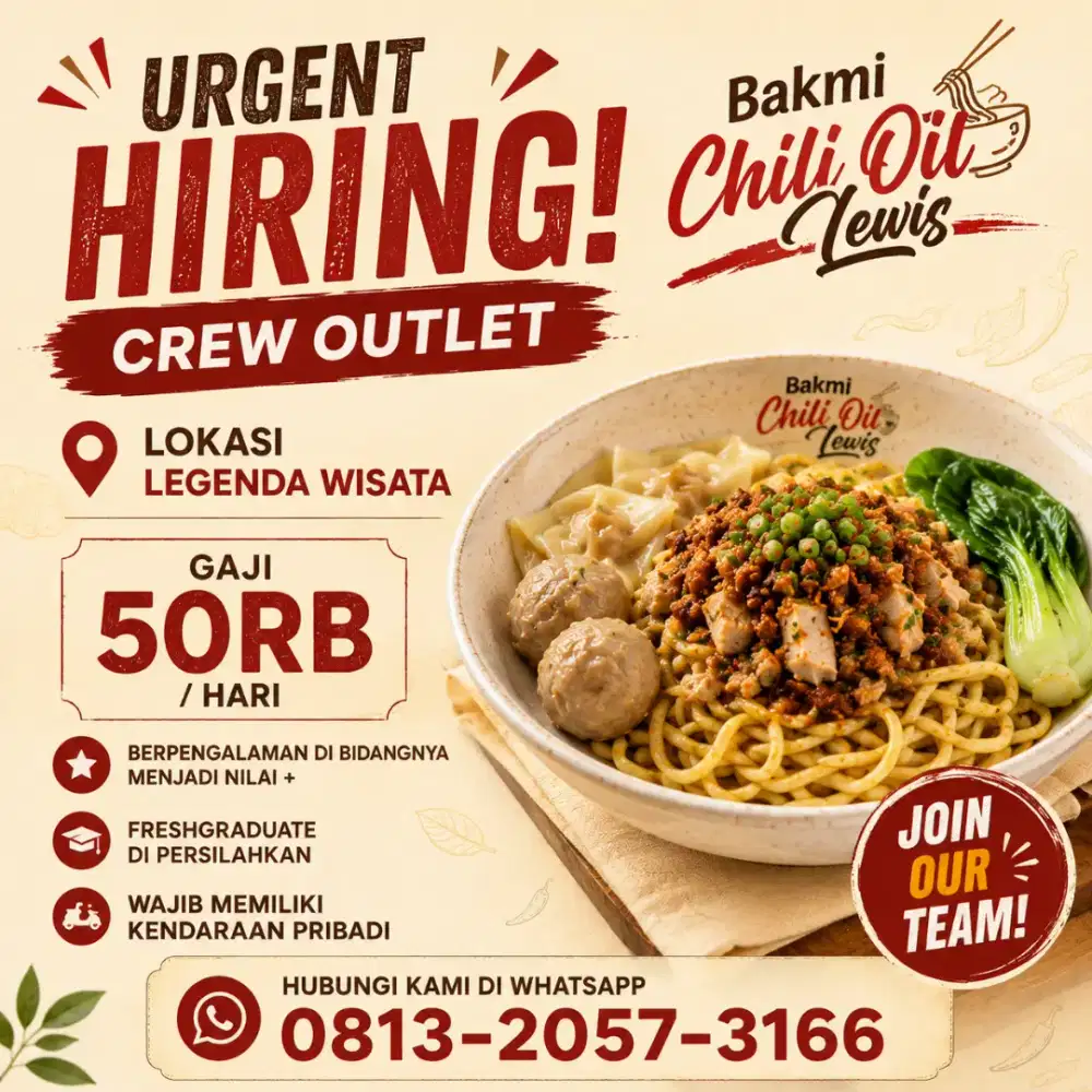 Urgent dibutuhkan segera penjaga bakmi mie ayam legenda wisata