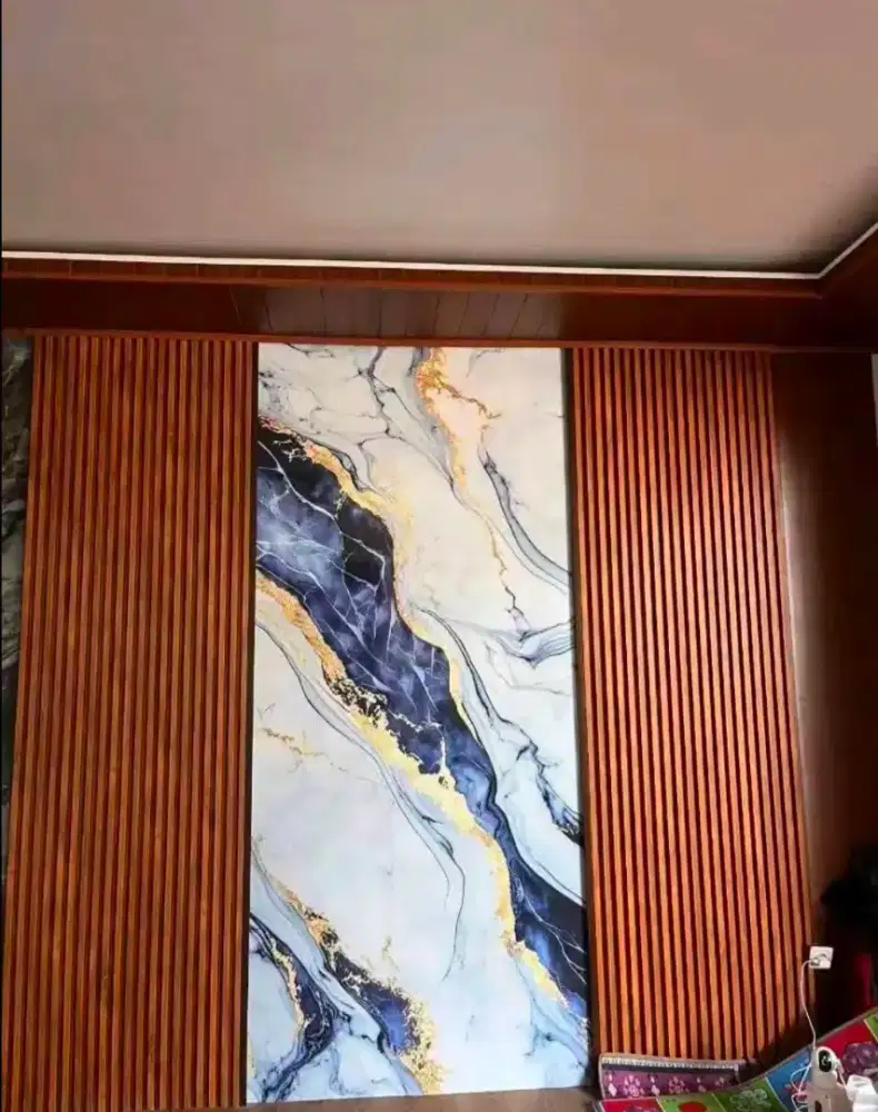 Pemasangan Wpc panel kombinasi UV board marmer