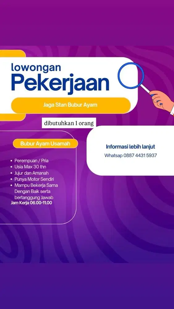 Di butuhkan satu orang