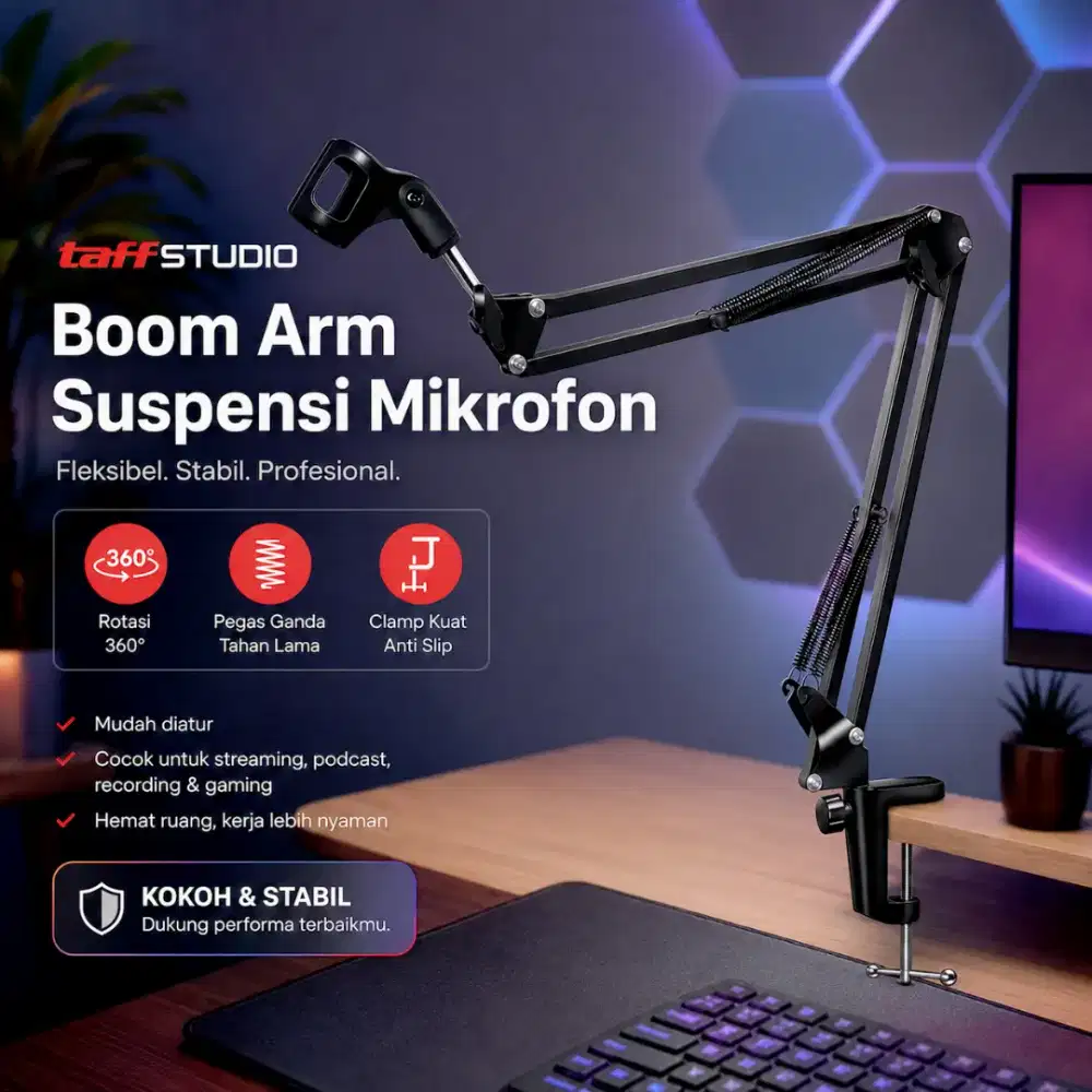 TaffSTUDIO Boom Arm Stand Suspensi Mikrofon Scissor Desk Clamp