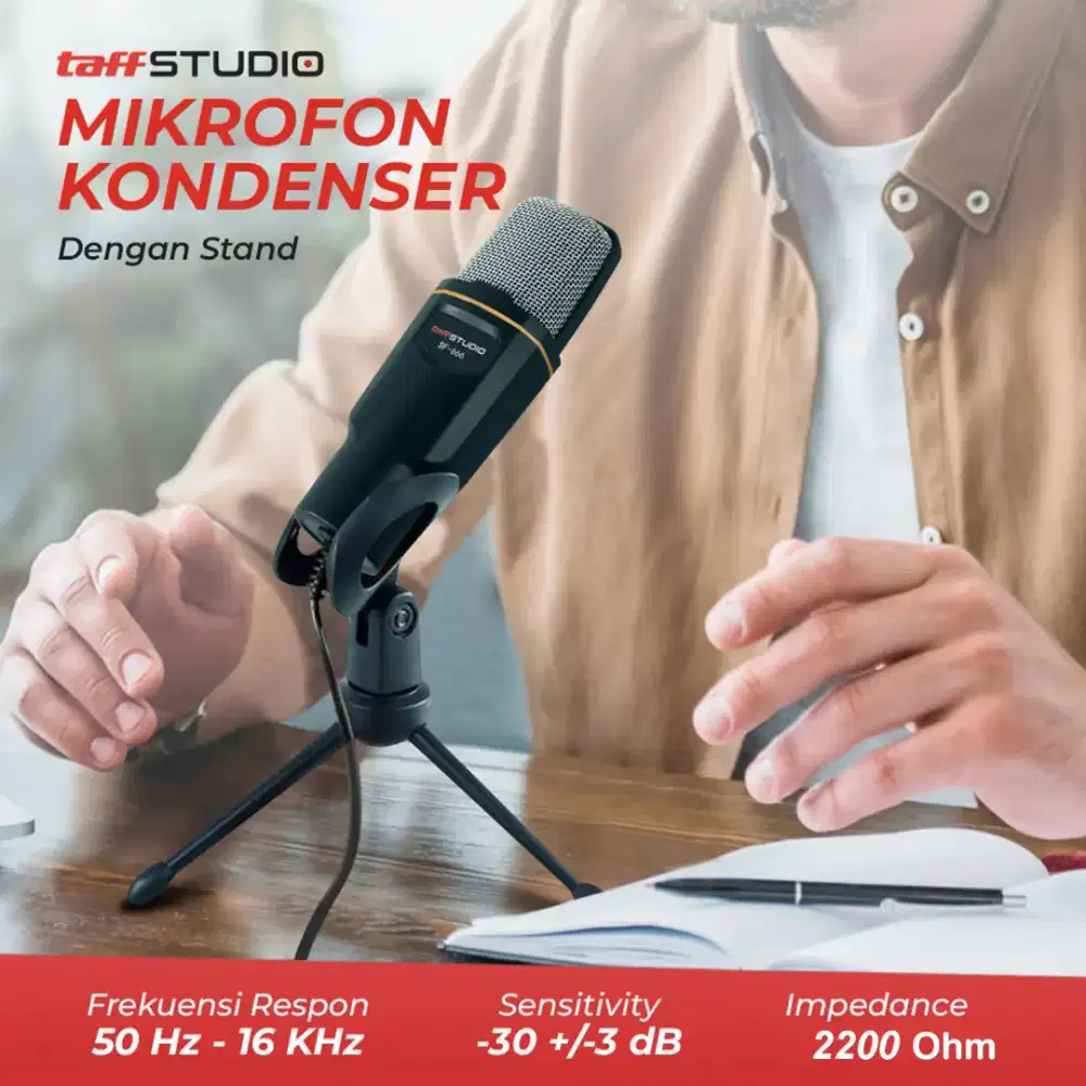 Mikrofon Kondenser 3.5mm Omnidirectional Podcast with Stand
