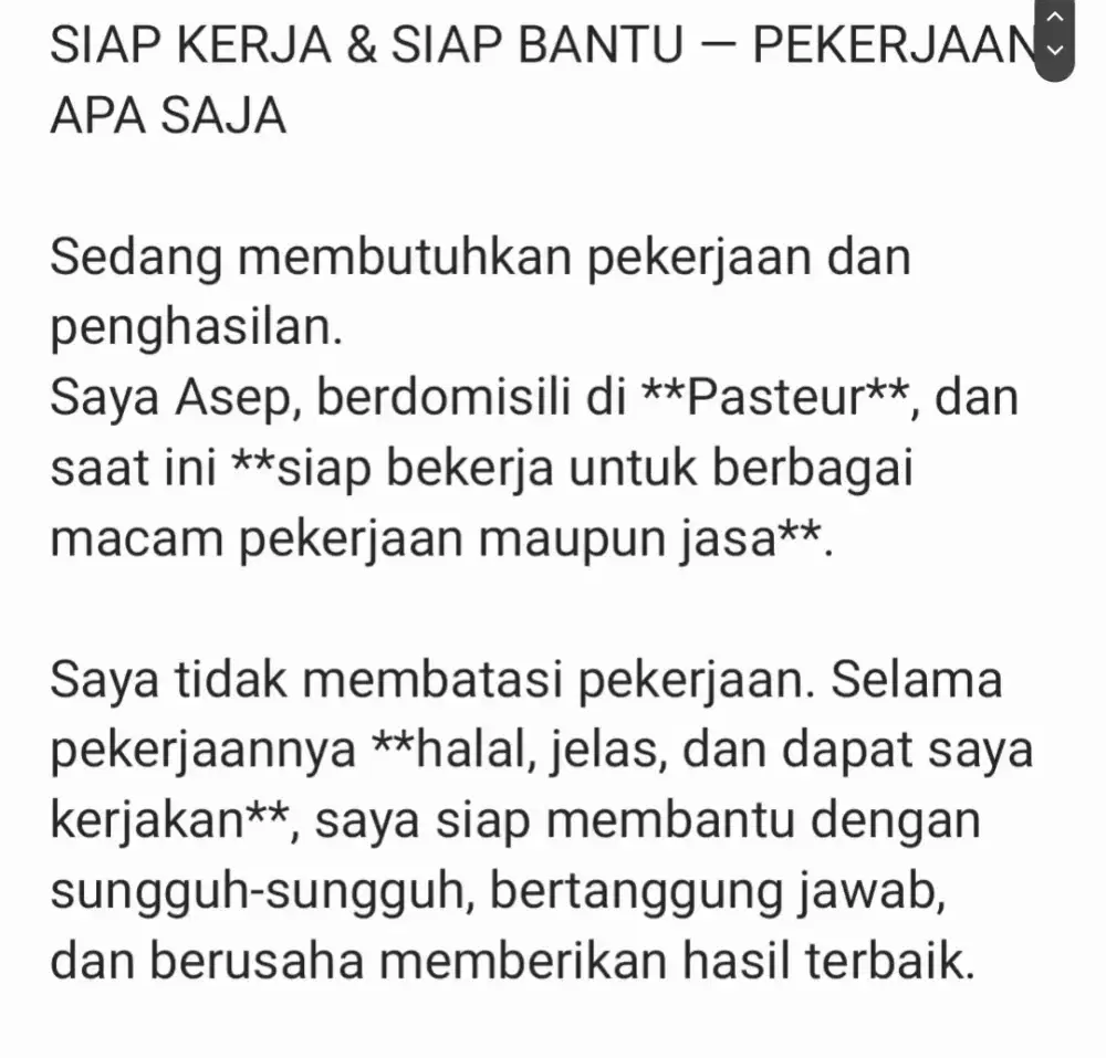 SIAP KERJA & SIAP BANTU — PEKERJAAN APA SAJA