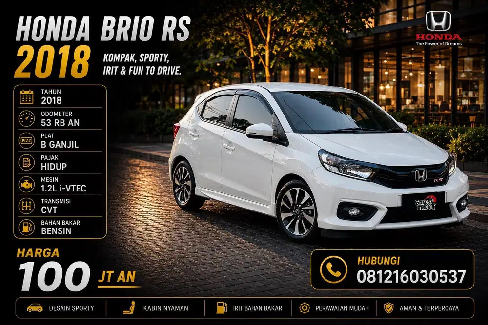Honda Brio RS 2018 Antik Low KM Murah Bekas Putih Ganjil Garansi Baru