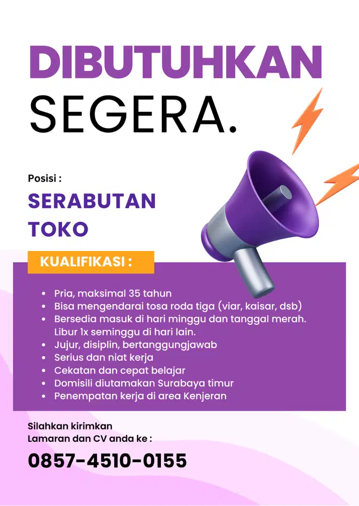 Dibutuhkan Serabutan Toko