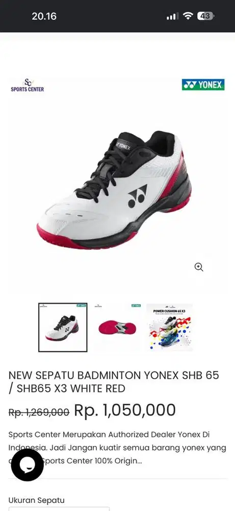 Yonex SHB65 size 43 White Red