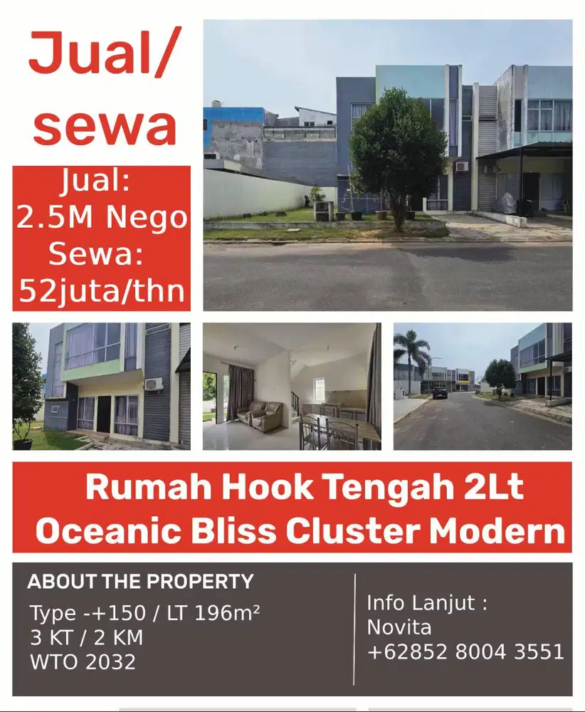 Rumah Hook Tengah 2Lantai Oceanic Bliss Cluster Modern (Hadap Selatan)