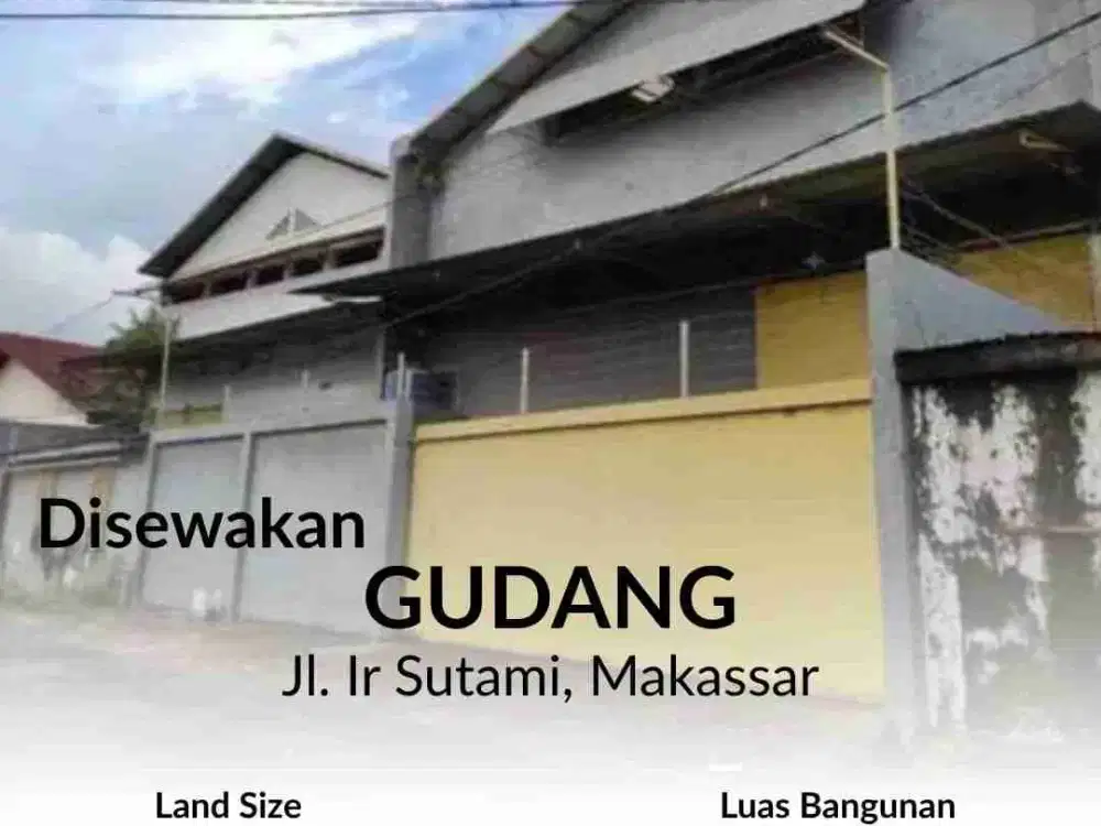 Gudang Sewa dekat terowongan pertama 15x60 mtr