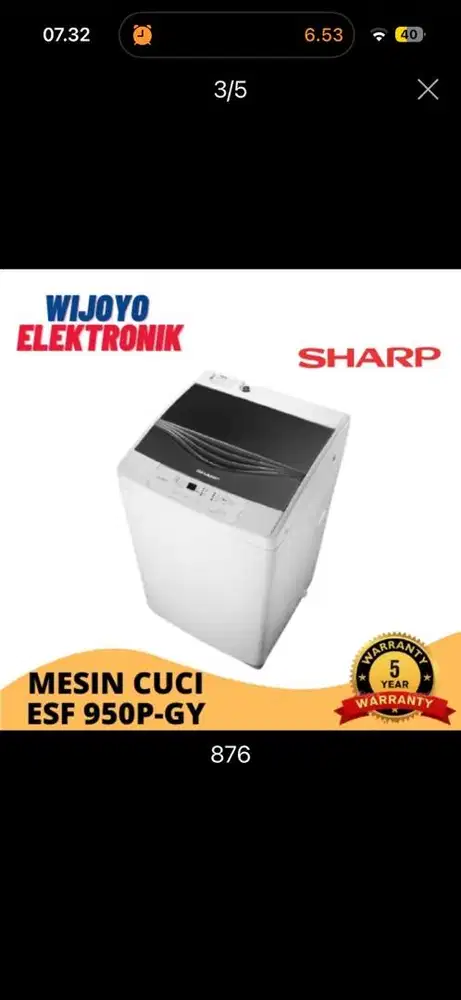 Mesin Cuci 1 Tabung Sharp ESF 950 P