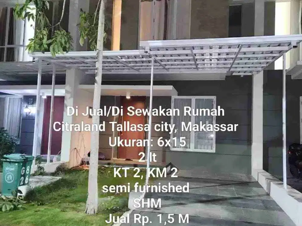 Di Jual/ Sewakan Rumah 2 lt, Type Silversand, Citraland Tallasa city