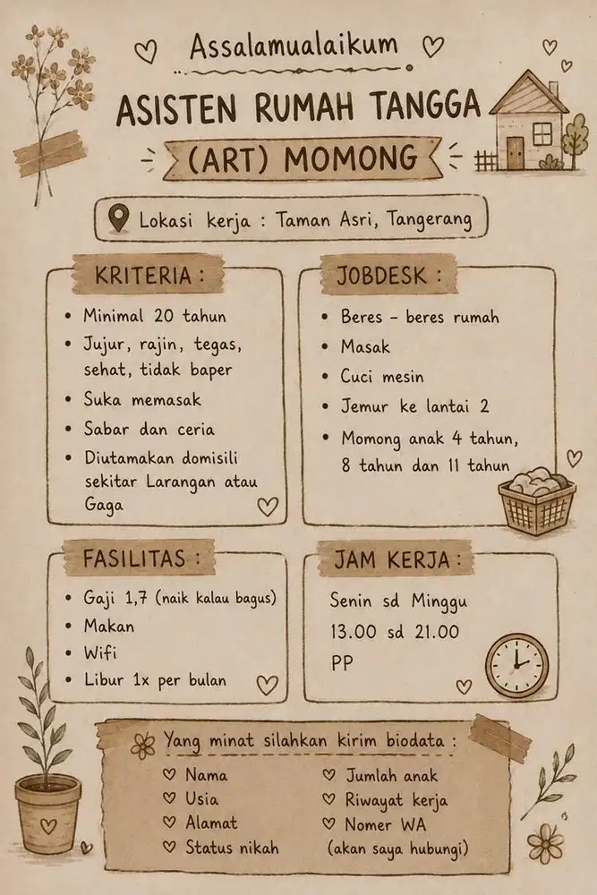 Dicari : ART - Momong Anak