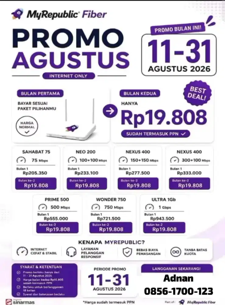 Jasa Pemasangan Baru WiFi MyRepublic Internet Rumah Unlimited Cepat