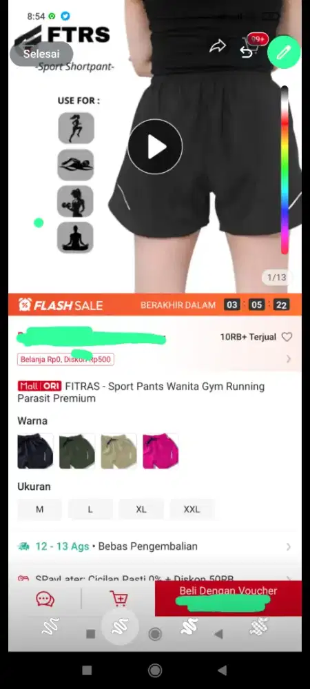 Celana running, kondisi baru uk XL