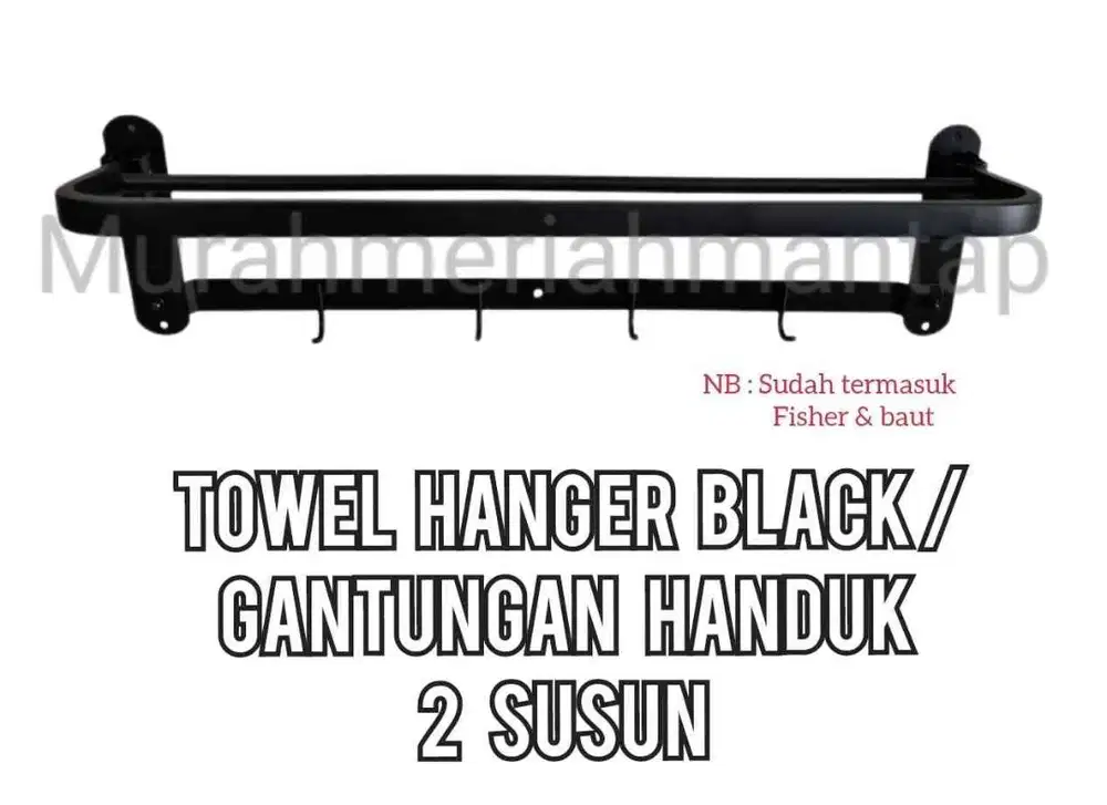 TOWEL HANGER BLACK / GANTUNGAN HANDUK 2 SUSUN / RAK HANDUK