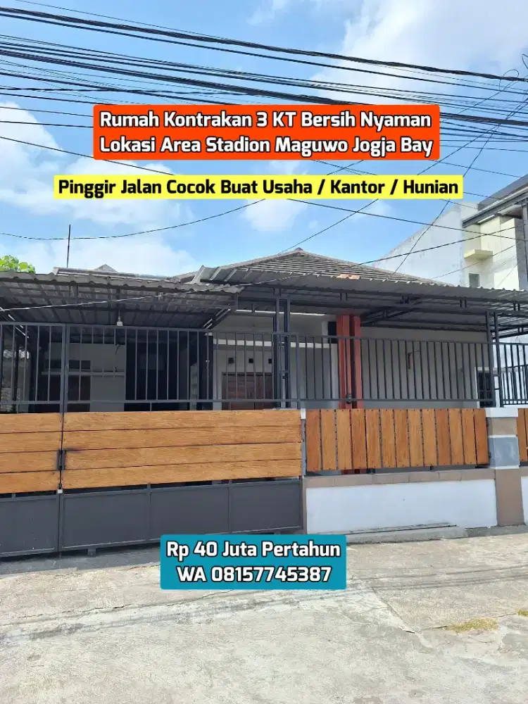 RUMAH KONTRAKAN MAGUWO 3 KT PINGGIR JALAN UTAMA STADION  40JUTA