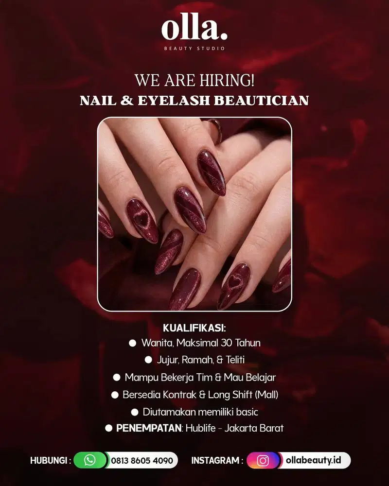 LOWONGAN KERJA – NAIL & EYELASH BEAUTICIAN