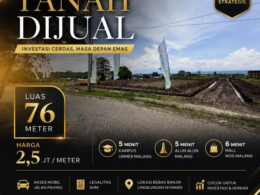 Tanah Strategis SHM 5 Menit Kampus UNMER Malang