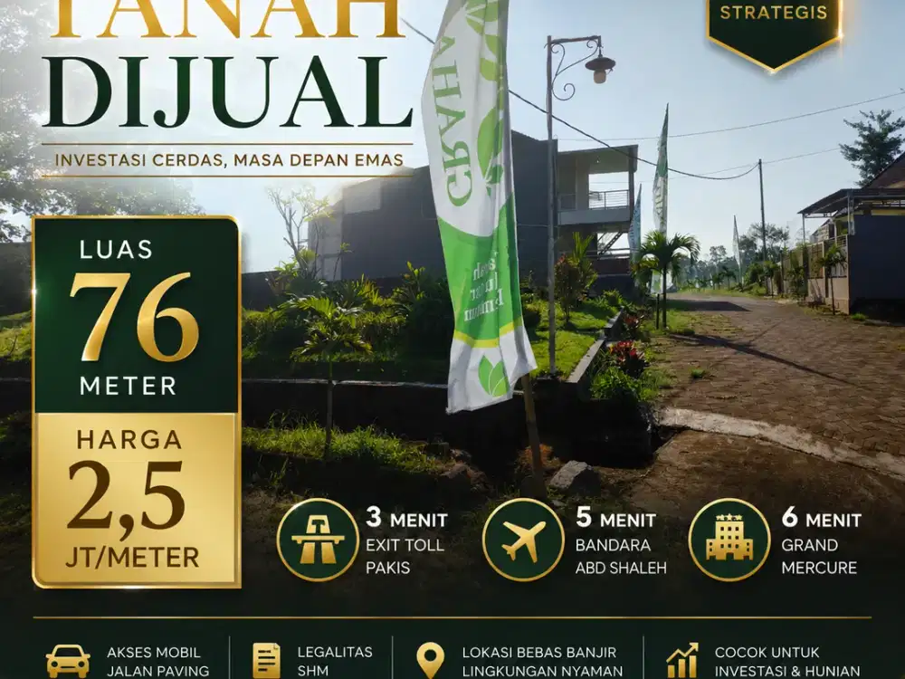 Jual Kavling 3 Menit Bandara Pakis Malang SHM Pecah