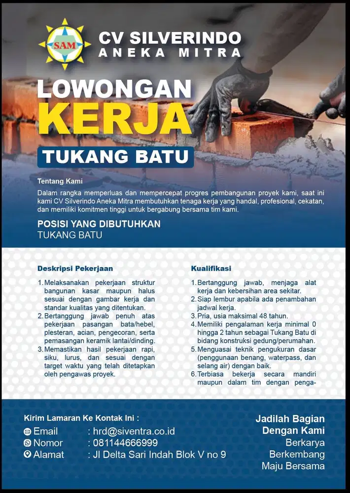 Lowongan Tukang Batu dan Helper