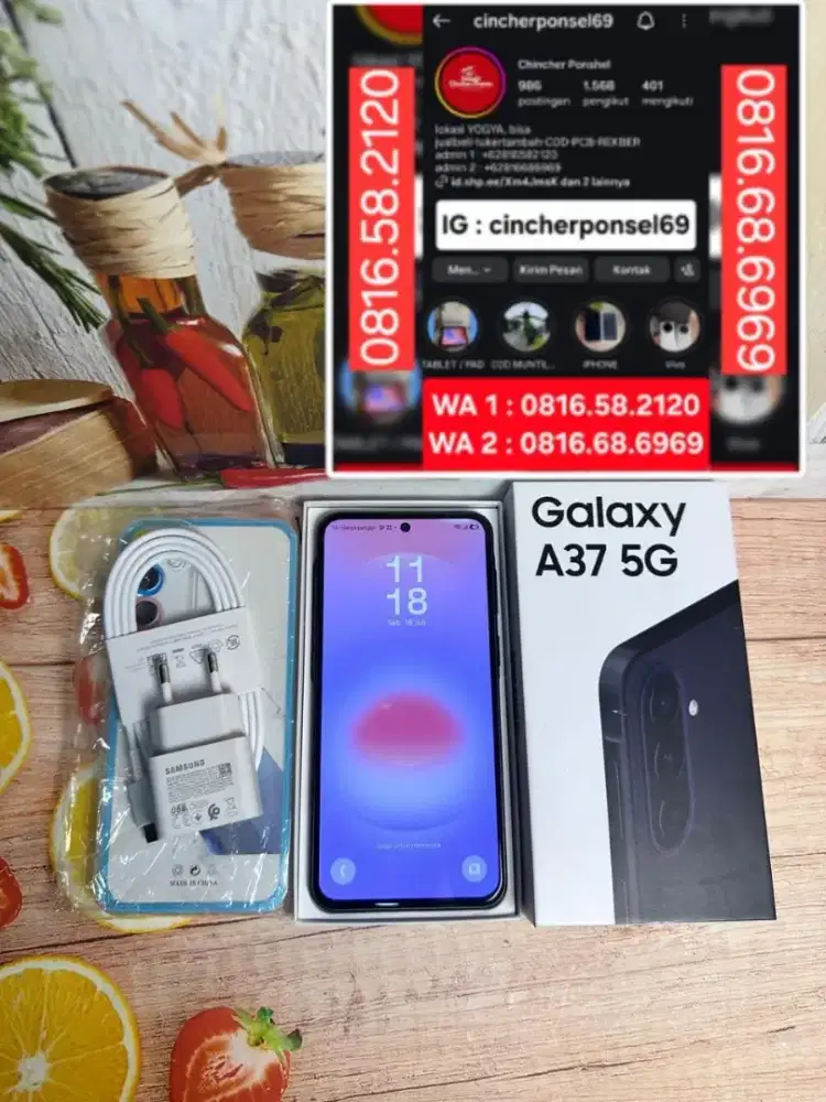 Jual hp samsung A37 5g ram 8gb likenw belum sebulan fre ADAPTOR n case
