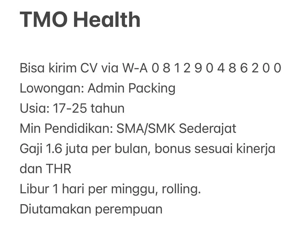 Admin Packing (Lowongan Kerja)