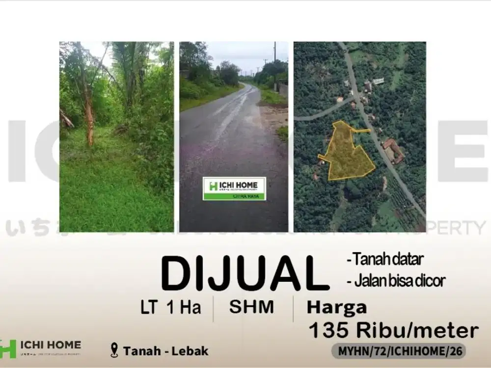 Tanah Datar Sudah SHM  Cocok Investasi Cocok Industri Di Lebak Banten