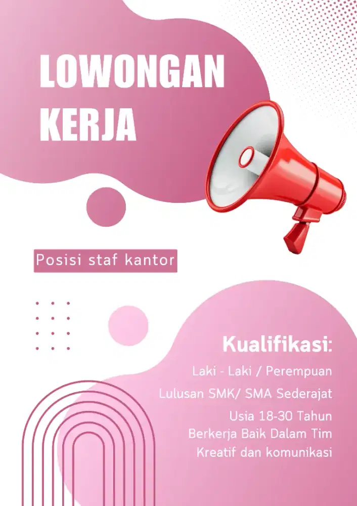Lagi di butuhkan yang mau kerja posisi staf Kantor