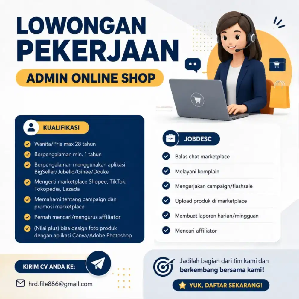 Loker Admin Online Shop Pria Wanita