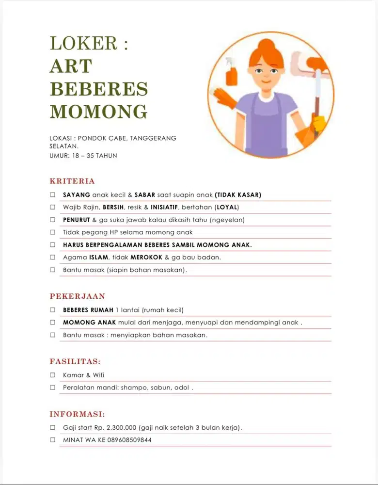 Butuh ART Sambil Momong Anak