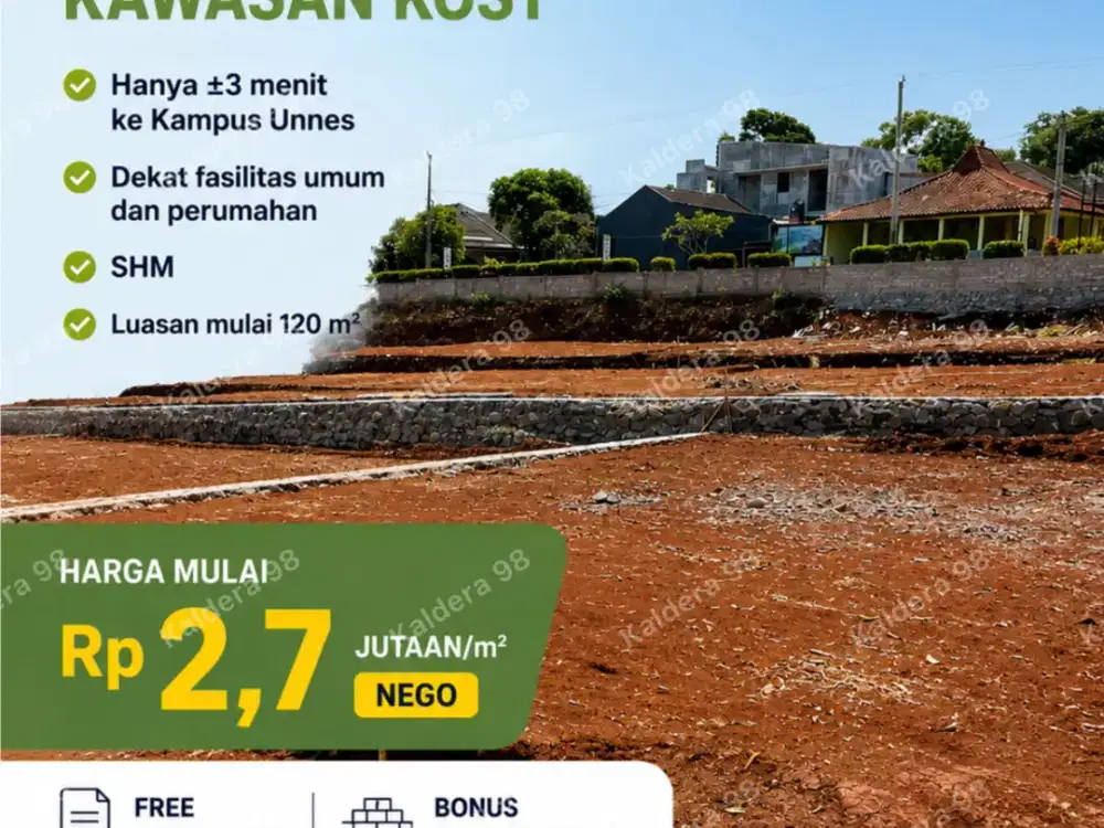 KAVLING SHM DEKAT UNNES | KAWASAN RAMAI KOST BONUS PONDASI KELILING 100 meter Dari Jalan Raya