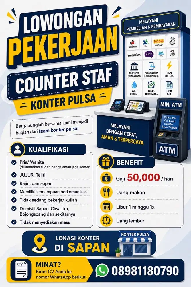 Jaga konter ( Pulsa, data, mini atm dll)