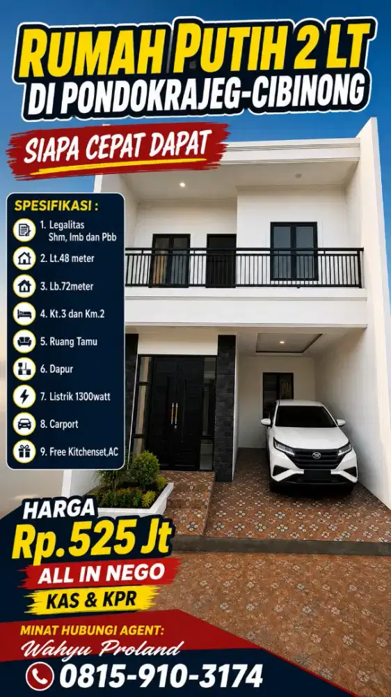 Rumah Murah 2 lantai dekat Stasiun Pondokrajeg,Cibinong,Bogor