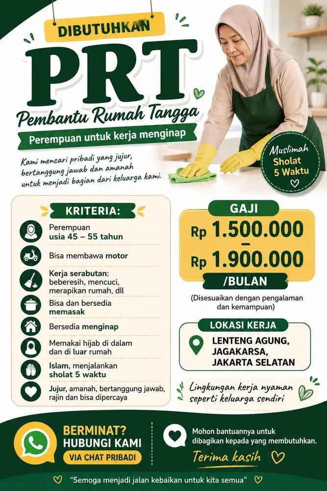 Dibutuhkan Pembantu Rumah Tangga