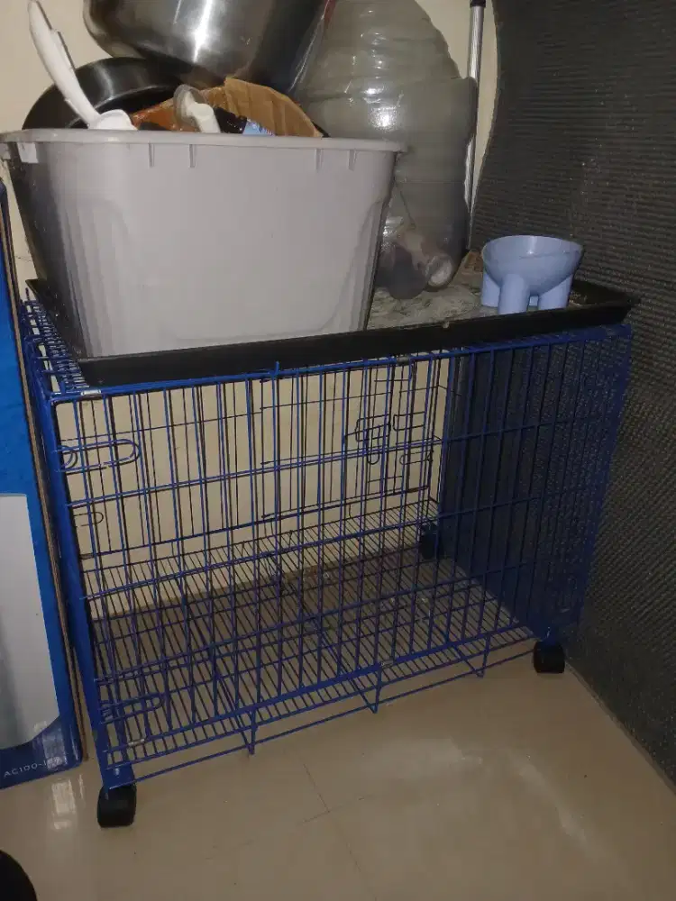 Kandang kucing besi lipat warna biru