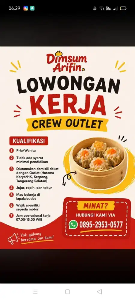 Dibutuhkan Untuk Menjaga Outlet Dimsum