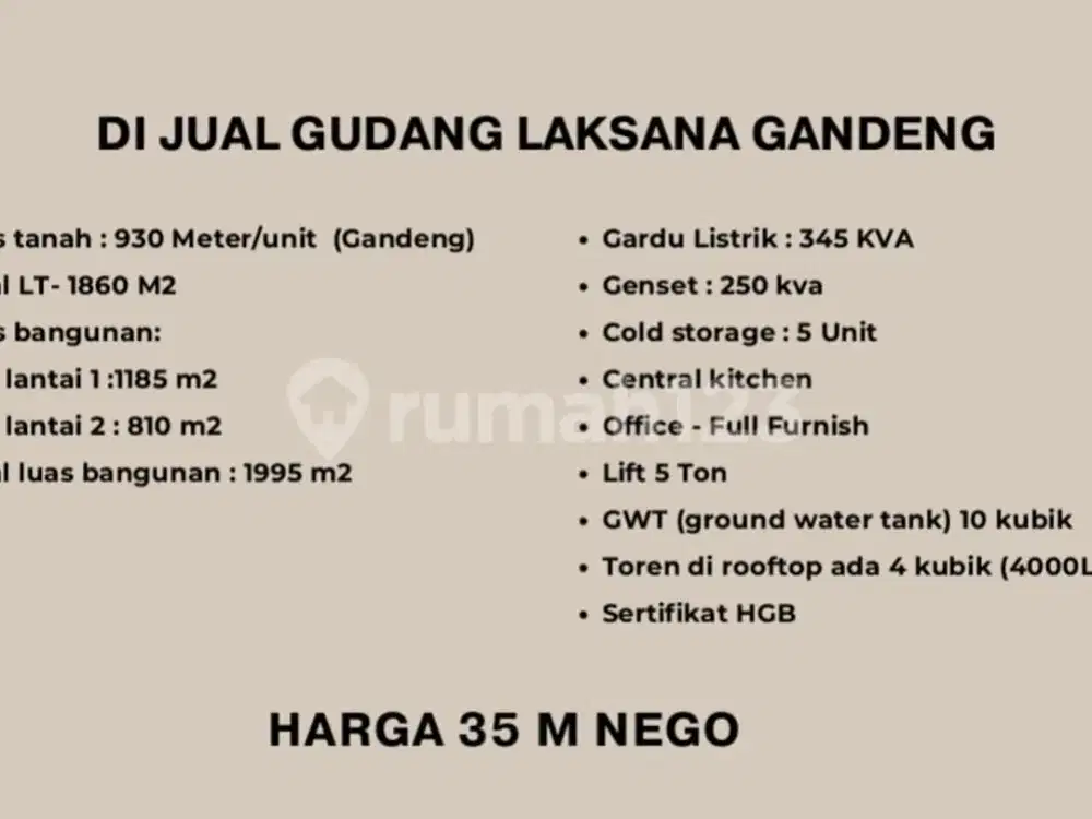 Dijual Gudang Furnished Di Laksana Pakuhaji Tangerang