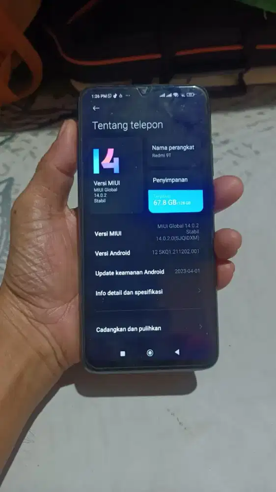 Redmi 9T Ram 8/128 minus layar retak