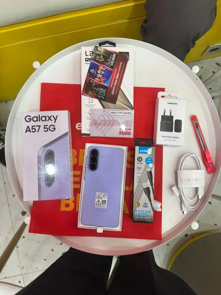 samsung A57 gratis kepala charger ori, kartu kuota telkomsel dan acc