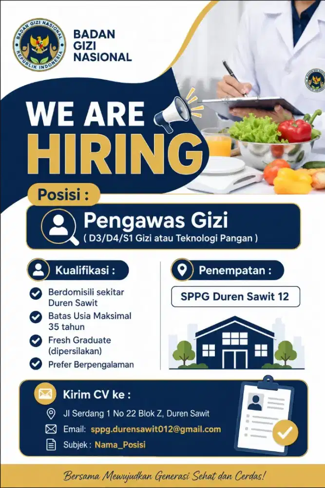 Di butuhkan Pengawas gizi SPPG