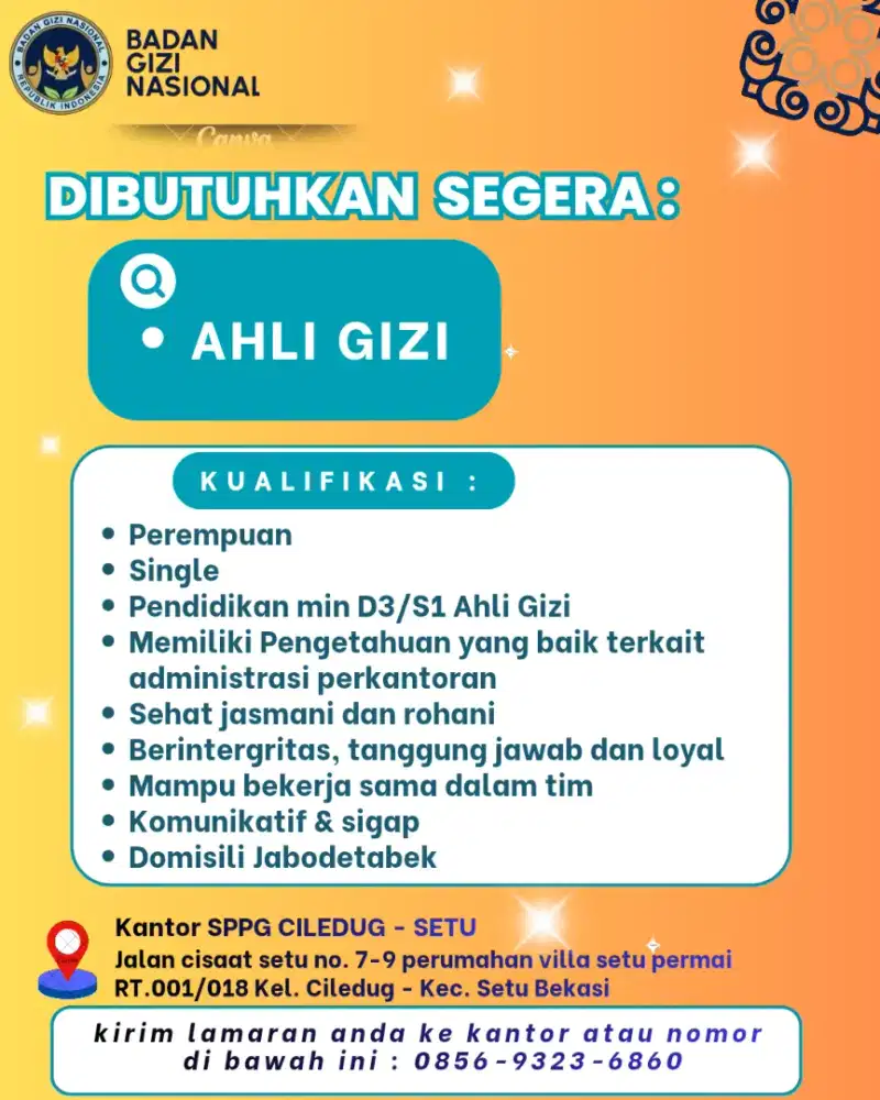 LOWONGAN KERJA AHLI GIZI