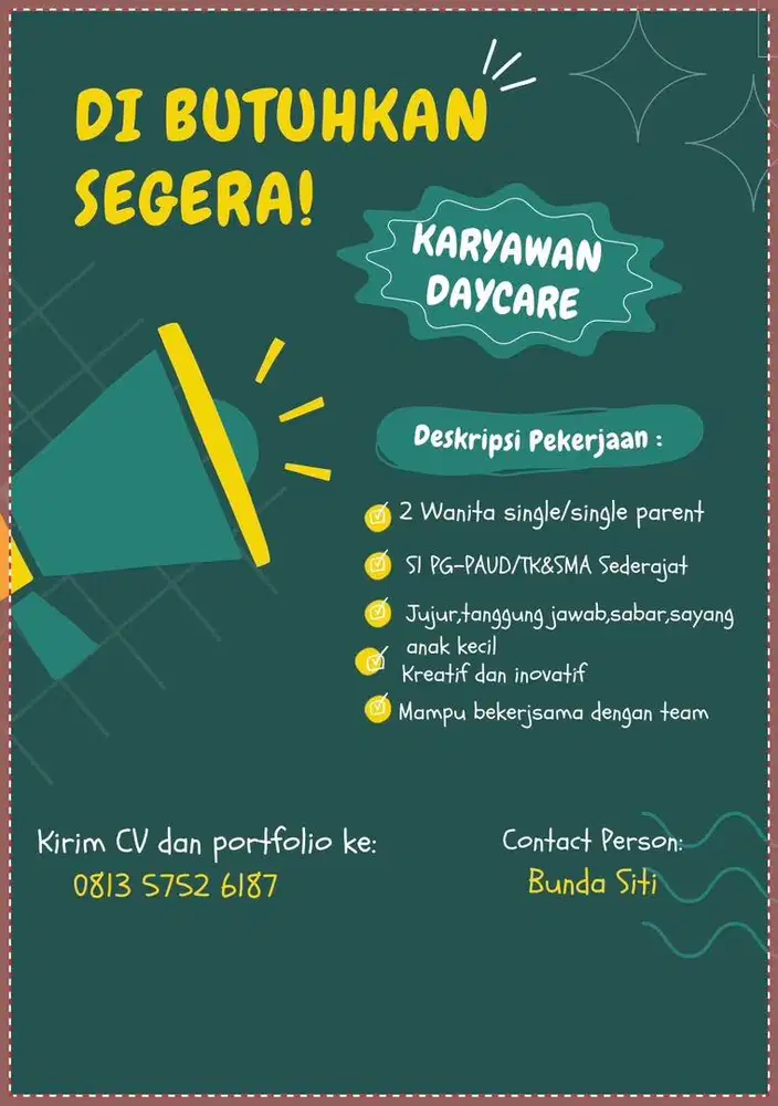 Di cari cepat karyawan Daycare