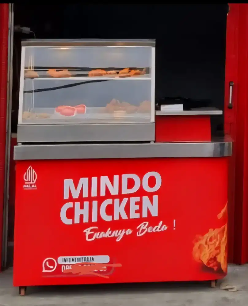 Dijual meja etalase stainless dan pemanas untuk jualan fried chiken