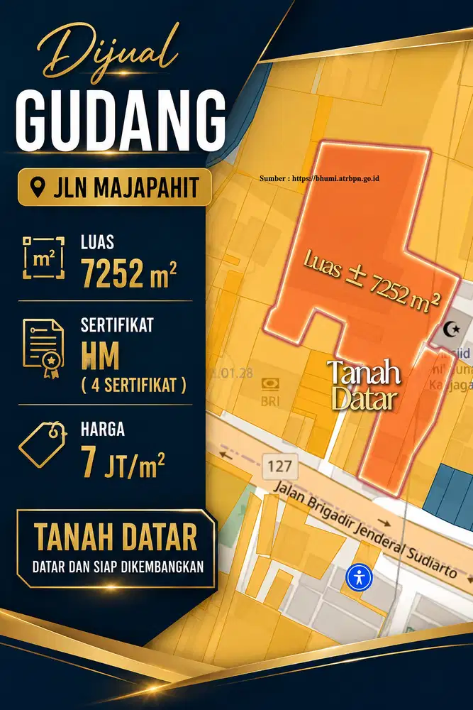 GUDANG MAJAPAHIT LUAS MURAH DIBAWAH HARGA PASAR SHM/7252m UNTUNG