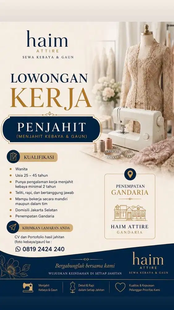 Karyawan Salon Kecantikan & Penjahit Kebaya