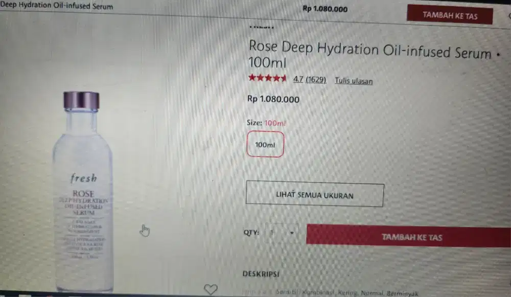 Rose deep Hydration Oil infused serum 100 ml