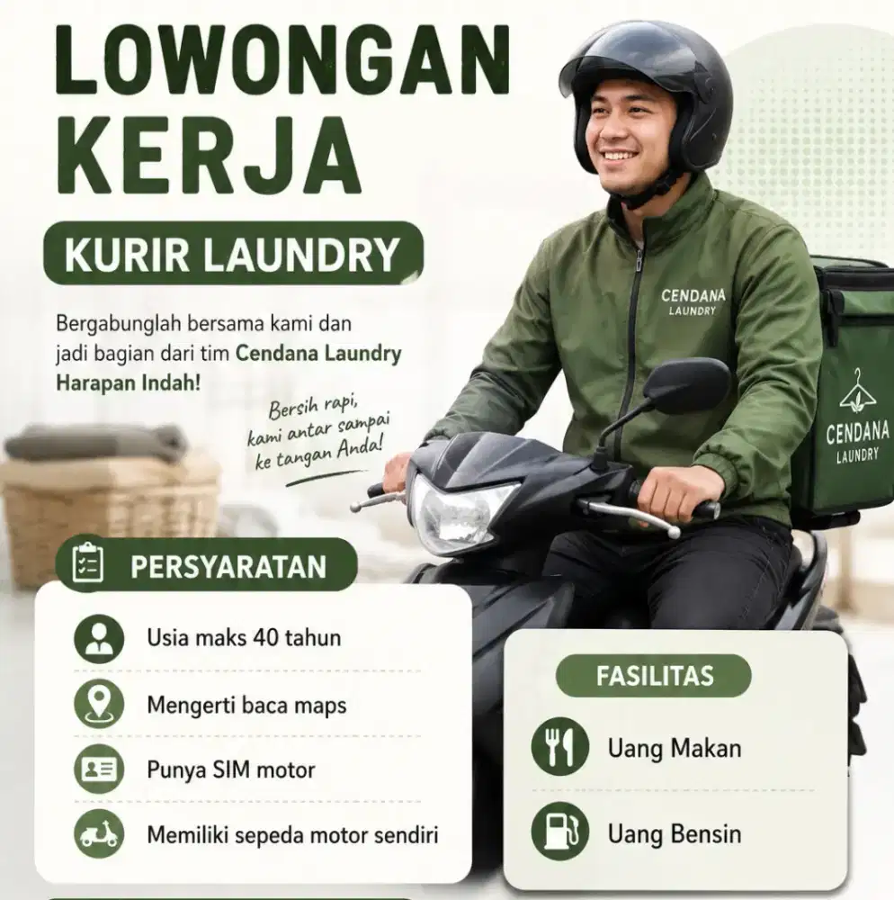 Dicari kurir laundry harapan indah