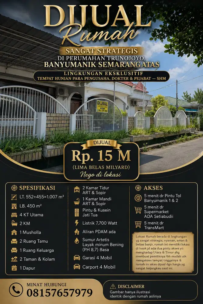 DIJUAL TRUNOJOYO MEWAH LUAS 1007m UNTUNG LOKASI STRATEGIS