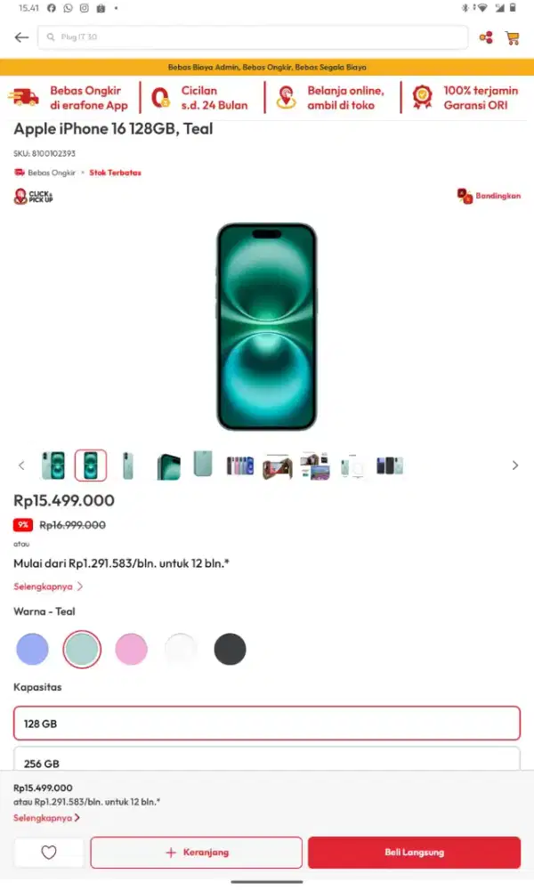 Apple iPhone 16 128GB,teal
