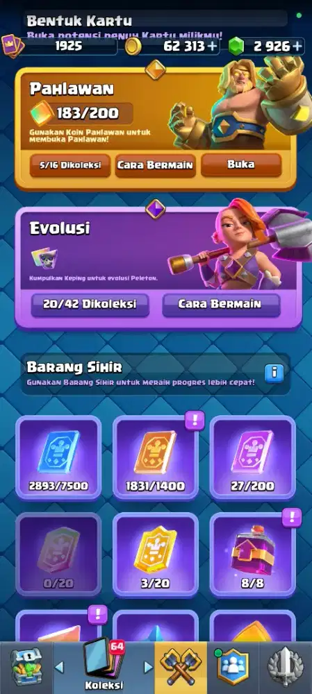 Clash Royale lvl 16 lengkap kartu ada gold tdk mobile legend free fire
